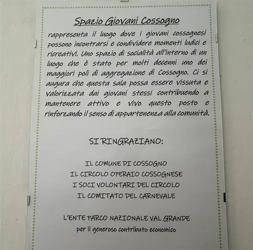 Apertura Spazio Giovani Cossogno